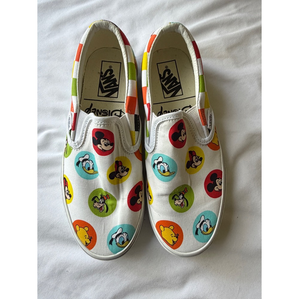Vans x Disney Slip On Sneakers Mickey Minnie Mouse Multi Color Checkerboard